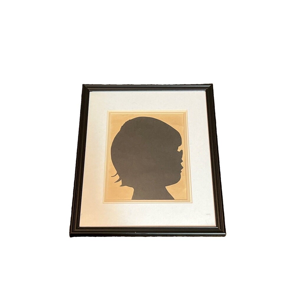 Large Vintage Folk Art Hand Cut Silhouette Framed Child Matted 70s Glasses